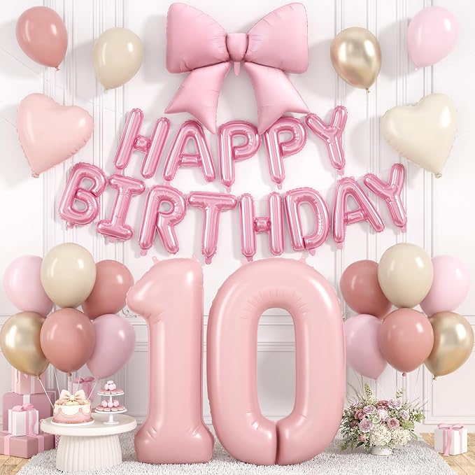 Dusty Pink Number 10 Balloon, 10th Birthday Decorations by Hapmori