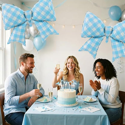 38 Inches Bow Balloon Checkered Blue - Image 5