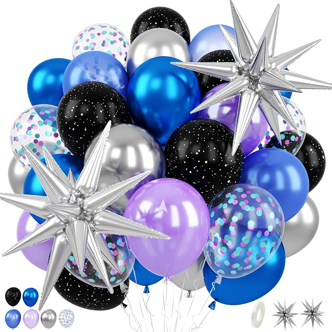 Outer Space Balloons for Kids Party Decor | 12 Inch Black Purple Galaxy Balloons by FEYG
