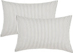 JELLYMONI 100% Natural Cotton Striped Pillowcases Set, 2 Pack White and Grey Vertical Stripes Pattern Printed Pillow Covers with Envelope Closure(Pillows are not Included)-King(20"×36")