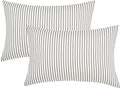 JELLYMONI 100% Natural Cotton Striped Queen Pillowcases Set, 2 Pack White and Grey Vertical Stripes Pattern Printed Pillow Covers with Envelope Closure(Pillows are not Included)