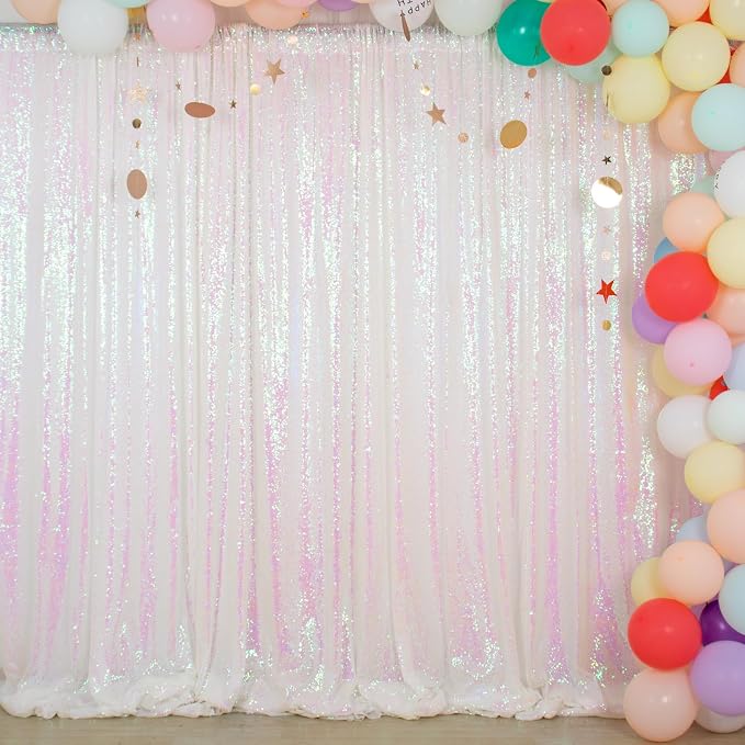 ShinyBeauty White Iridescent Backdrop 10FTx10FT Sequin Backdrop Fabric Backdrop by ShinyBeauty
