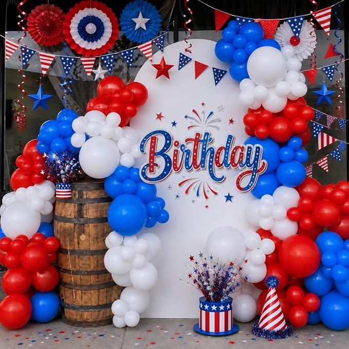 Blue Red White Balloons, 12 Inch Dark Blue Matt Red and Ivory Latex Helium - Image 6