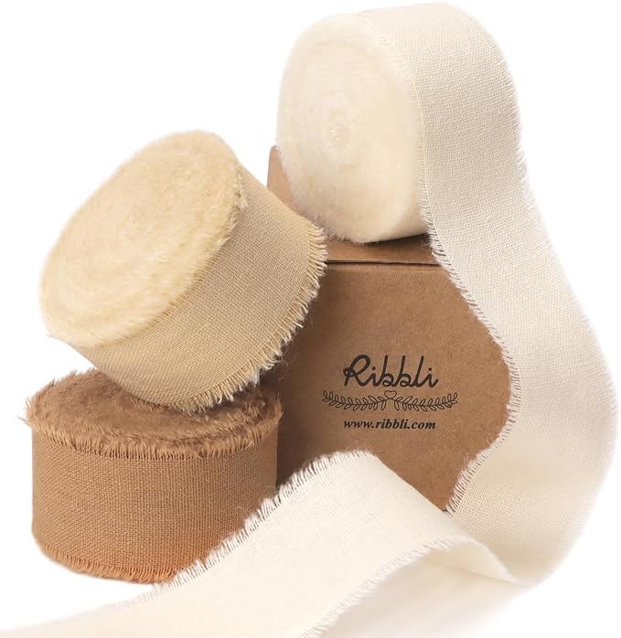 Ribbli 3 Rolls Beige Ribbon 1 Inch x 18 Yards Ivory Nude Khaki Handmade Cotton by Ribbli