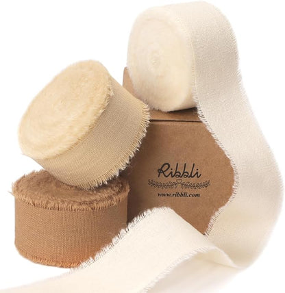 Ribbli 3 Rolls Beige Ribbon 1 Inch x 18 Yards Ivory Nude Khaki Handmade Cotton by Ribbli