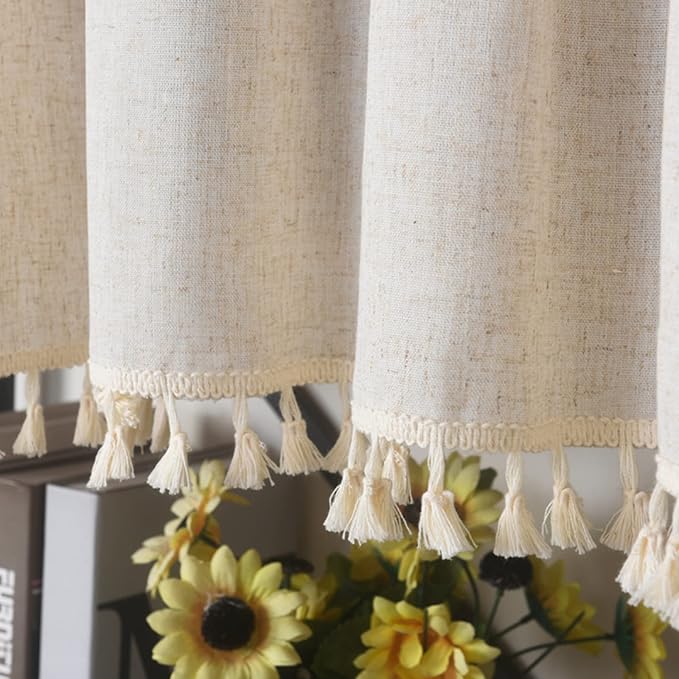 Sutuo Home Boho Sheer Curtain Valance Tier Cotton Linen - Image 5
