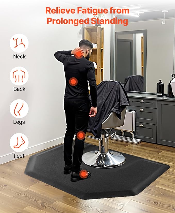 VEVOR Salon Mat for Hair Stylist, 4 x 5 FT Hexagon Salon Chair Mat Anti Fatigue, 1/2-inch Thickened Barber Shop Floor Mat with Round Cut Out, Easy-to-Clean PVC Surface & Anti-Trip Beveled Edges