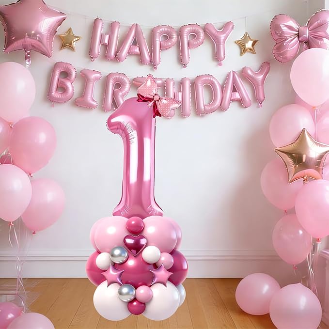 40 Inch Pink Number 1 Balloon Tower Set, Number One Foil Balloon - Image 5