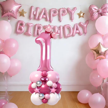 40 Inch Pink Number 1 Balloon Tower Set, Number One Foil Balloon - Image 5