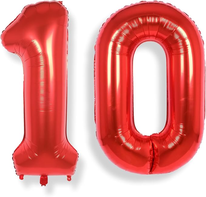 AULE 40 Inch Red 10 Balloon Number Foil 0-9 Birthday Big Numbers | Birthday by AULE