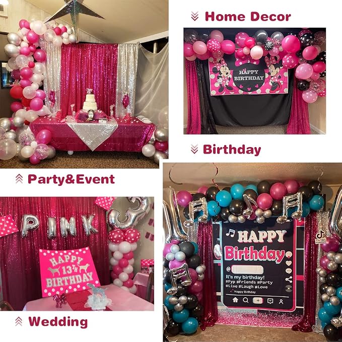Eternal Beauty Hot Pink 3mm Sequin Backdrop 2x8 Ft 2 Pack Wedding | Dense - Image 5