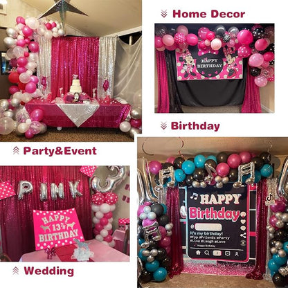Eternal Beauty Hot Pink 3mm Sequin Backdrop 2x8 Ft 2 Pack Wedding | Dense - Image 5