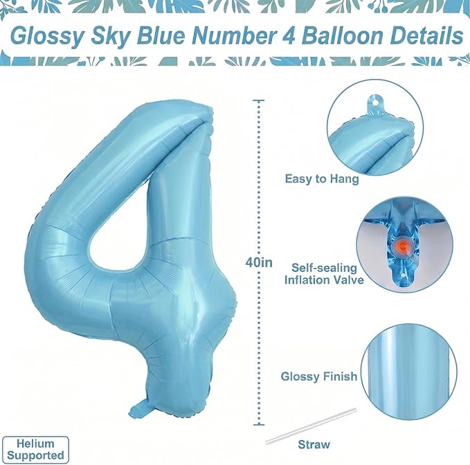 Pearlescent Blue Number 4 Balloon 40 Inch, Shiny Foil - Image 4