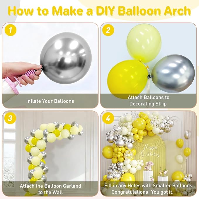 Yellow Silver Balloon Garland Arch Kit - Image 3