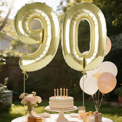 40 Inch Number 90 Balloons for 90th Birthday Party Decorations, 0-100 Champagne - Image 3