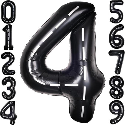 Race Car 40 Inch Black 4 Big Large Helium Balloon Number 0-9 | Track Giant by SULALABOO