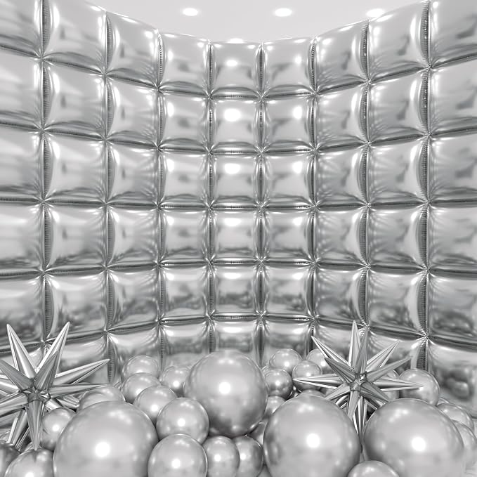 50pcs Metallic Silver Square Foil Balloons Wall Backdrop by Unknown