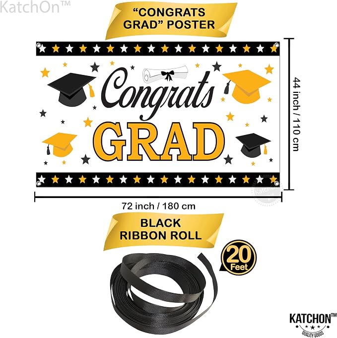 KatchOn Congrats Grad Banner 72x44 Inch | White, Congratulations Wall Poster - Image 4