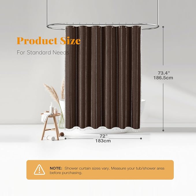 Brown Boho Farmhouse Linen Heavy Duty Cloth Shower Curtain Set, 72x72 | 330GSM - Image 7