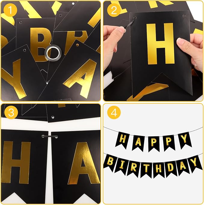 Hooqict Happy Birthday Banner Black and Gold Birthday Decorations - Image 8