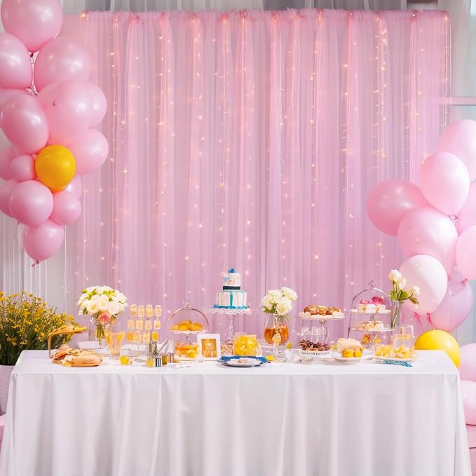 10x10ft Pink Tulle Backdrop Curtain - Image 8