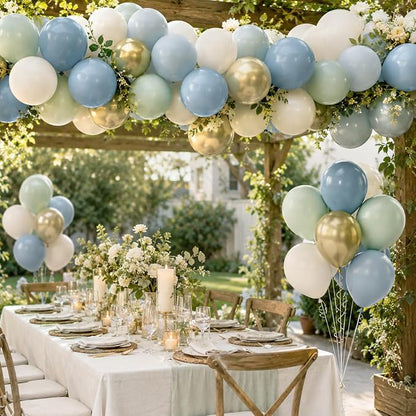 Dusty Blue Green Balloons, Slate Fog Blue Dusty Green Ivory Balloons - Image 8