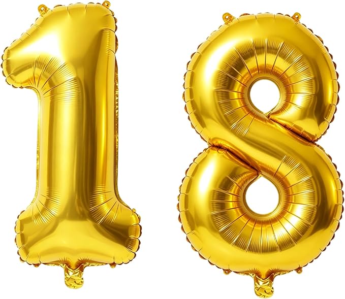 40 Inch Number 18 Balloons for 18th Birthday Party Decorations, 0-100 Gold by FOBELEC