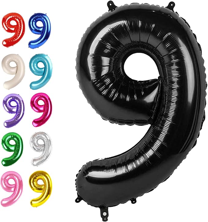 Foil 40 Inch Big Black 9 Balloon Number, Giant Happy 9th 19 29 39 49 99 by Upgesy