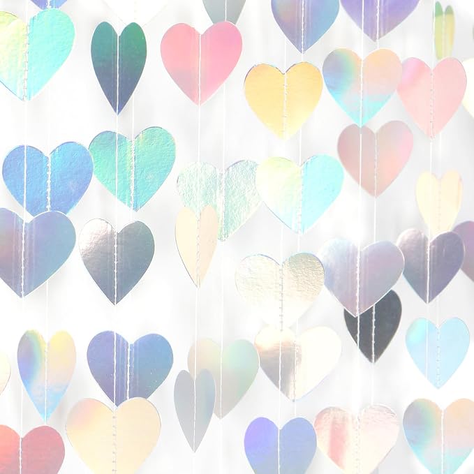 Iridescent Disco-Holographic Heart Garland - 52Ft Wedding Hanging Decoration by Panduola