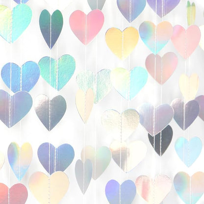 Iridescent Disco-Holographic Heart Garland - 52Ft Wedding Hanging Decoration by Panduola