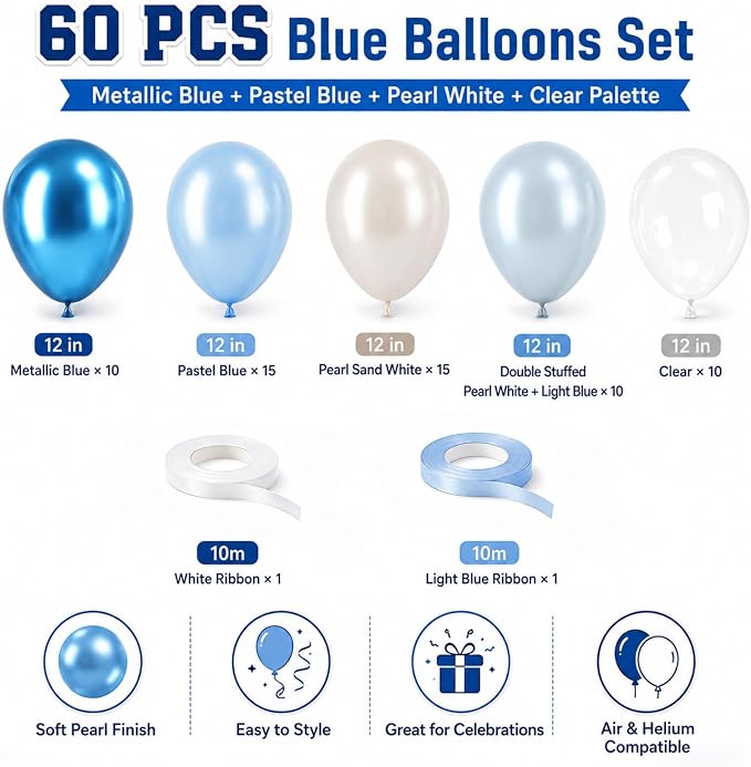 Blue Balloons, Baby Boy Gender Reveal Ocean Birthday Wedding Anniversary - Image 2