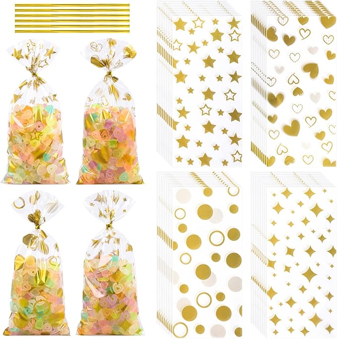 COQOFA 100 Pcs Gold 5"X11" Gift Wrap Cellophane Treat Bags Clear Party Favor by COQOFA