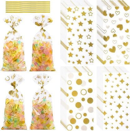 COQOFA 100 Pcs Gold 5"X11" Gift Wrap Cellophane Treat Bags Clear Party Favor by COQOFA