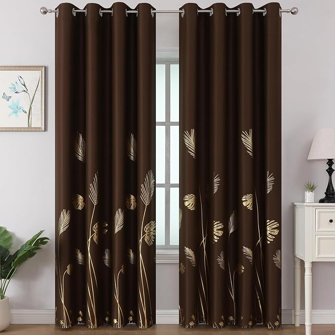 Brown Blackout Curtains for Living Room 84 Inch Length 2 Panels Set, Thermal by ESTELARTEXTILER