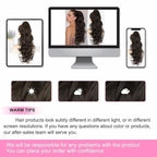 ALXNAN Ponytail Extension,24 Inch Claw Clip in Long Curly Wavy Black Brown Ponytail Hair Extension Jaw Clip on Pony Tails Hairpiece for Women