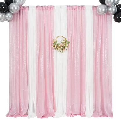 Poise3EHome Pink Sequin Backdrop Curtains, 4 Panels 2FTx8FT Glitter Background - Image 6