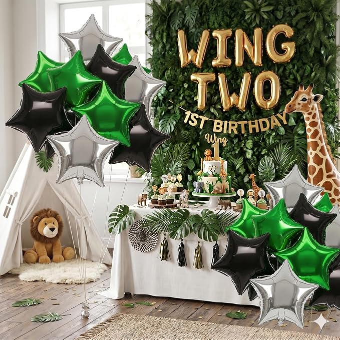 TONIFUL 15 Pack Black and Green Silver Star Foil Balloons | 18 Inch Mylar Star - Image 5