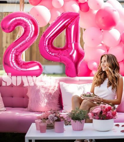 SUWEN 40 Inch Large Hot Pink 24 Number Balloons Big Foil Helium Number Balloons - Image 3