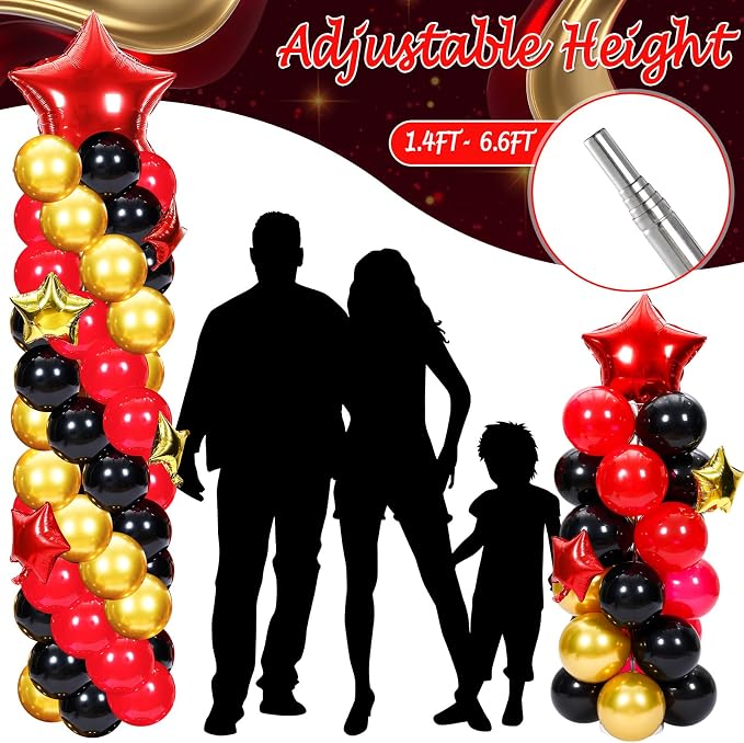 Gejoy Red Black Gold Balloons Column Stand Kit Adjustable Tower Stand from 1.4 - Image 3