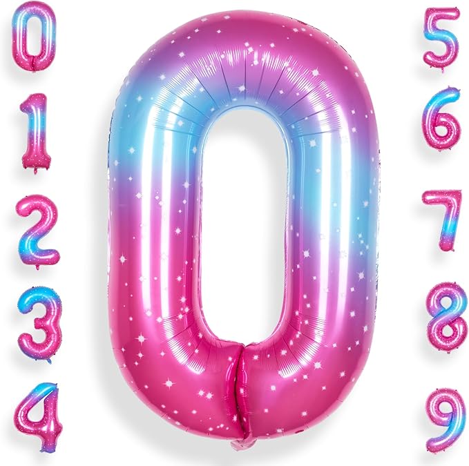 RainbowQ Blue Pink 0 Balloon Number 40 Inch Big 0-10 Foil Large Balloon | by RainbowQParty