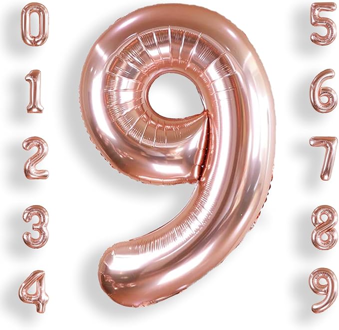 AULE 40 Inch Rose Gold 9 Balloon Number Foil 0-9 Birthday Big Numbers | by AULE