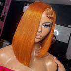 Ginger Orange Bob wig Human Hair 350# Colored Bob Wig 13x4 HD Transparent Lace Frontal Wigs Human Hair Straight Short Bob Wigs for Black Women (12inch, Ginger Bob Wig)