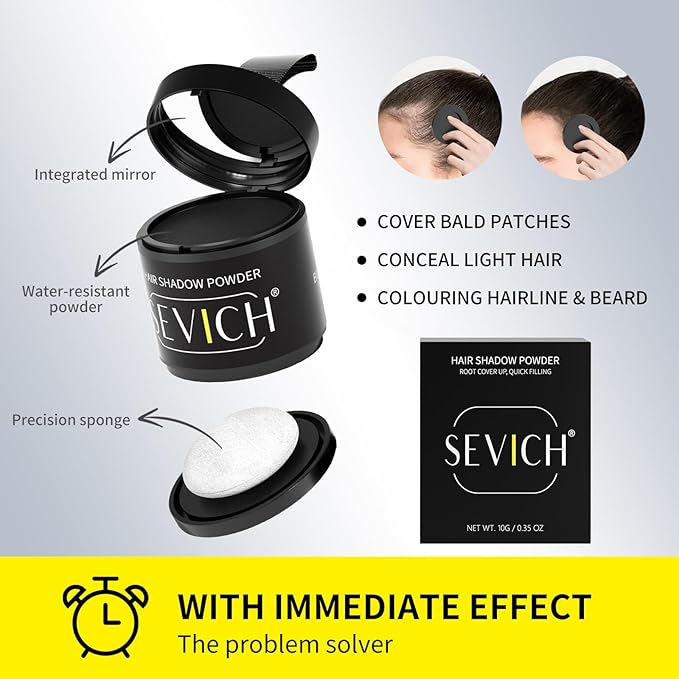 Sevich Hairline Powder 10g 2-Pack with Brush, Instantly Conceals Hair Loss & Thinning, 48H Waterproof Root Touch Up Powder, Natural Hair Shadow Toppers for Women & Men, 2 Box = 5 Boxes,Brown