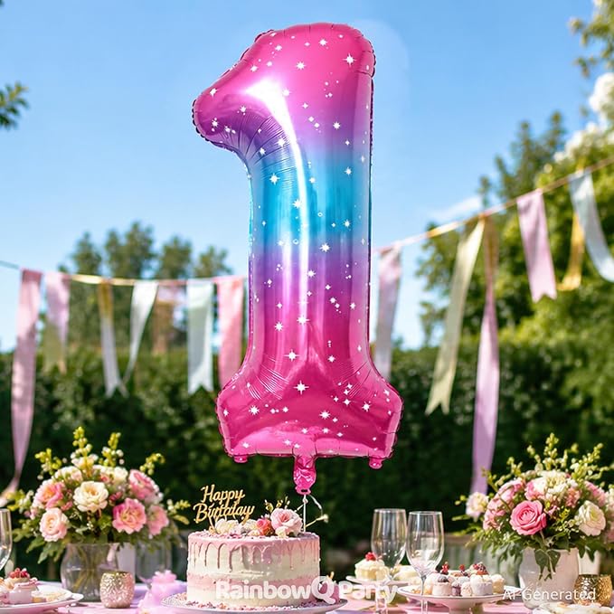 RainbowQ Blue Pink 10 Balloon Number 40 Inch Big 0-10 Foil Large Balloon | - Image 4