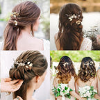 10 Pieces Gold Leaf Bridal Hair Pins, Wedding Headpiece Hair Jewelry with Pearl Rhinestone Wedding Hair Accessories for Bride Bridesmaids Flower Girls(Pearl)