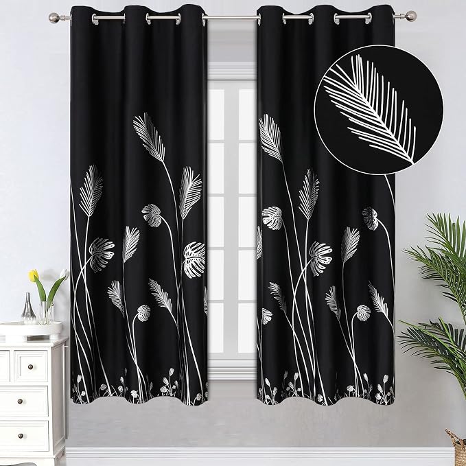 Grommet Blackout Curtains Silver Palm Tree Thermal Insulated Energy Saving by ESTELARTEXTILER