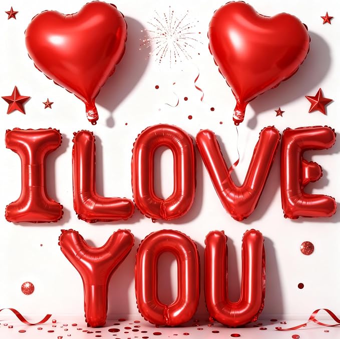 I Love You Balloons Banner and Heart Shaped Balloon, Love Balloons Decorations by Jobkoo