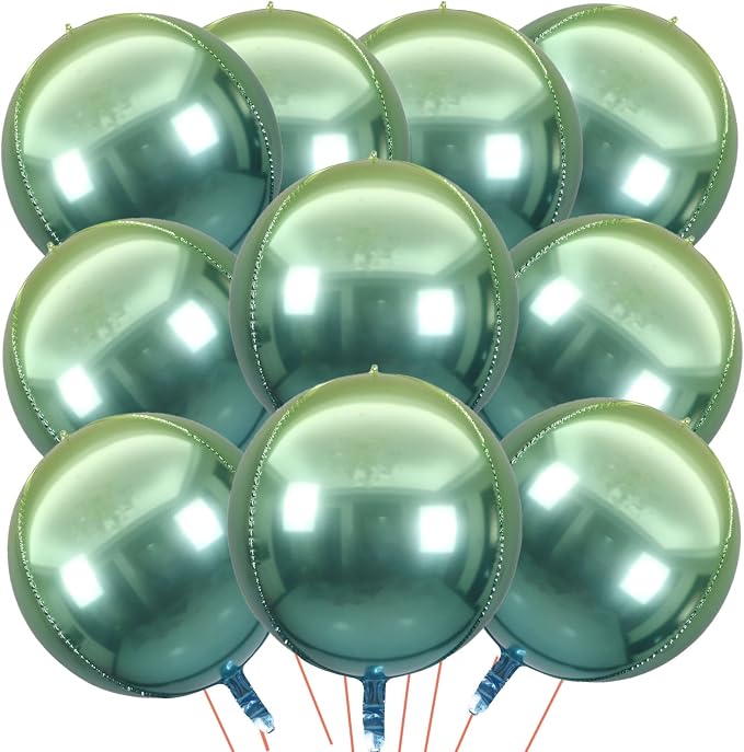 22 Inch Metallic Green Mylar Balloons, Large Giant Round 4D Foil Balloons by KALOR