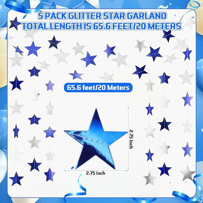 Spakon 65 Feet Glitter Star Shaped Paper Garland Banner Hanging Decoration Star - Image 2