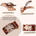 4 PCS Flat Hair Clips, Large Flat Claw Clips for Women Girls, Strong Hold French Hair Clips for Thick Thin Hair, Stylish Classic Hair Barrettes(Leopard)